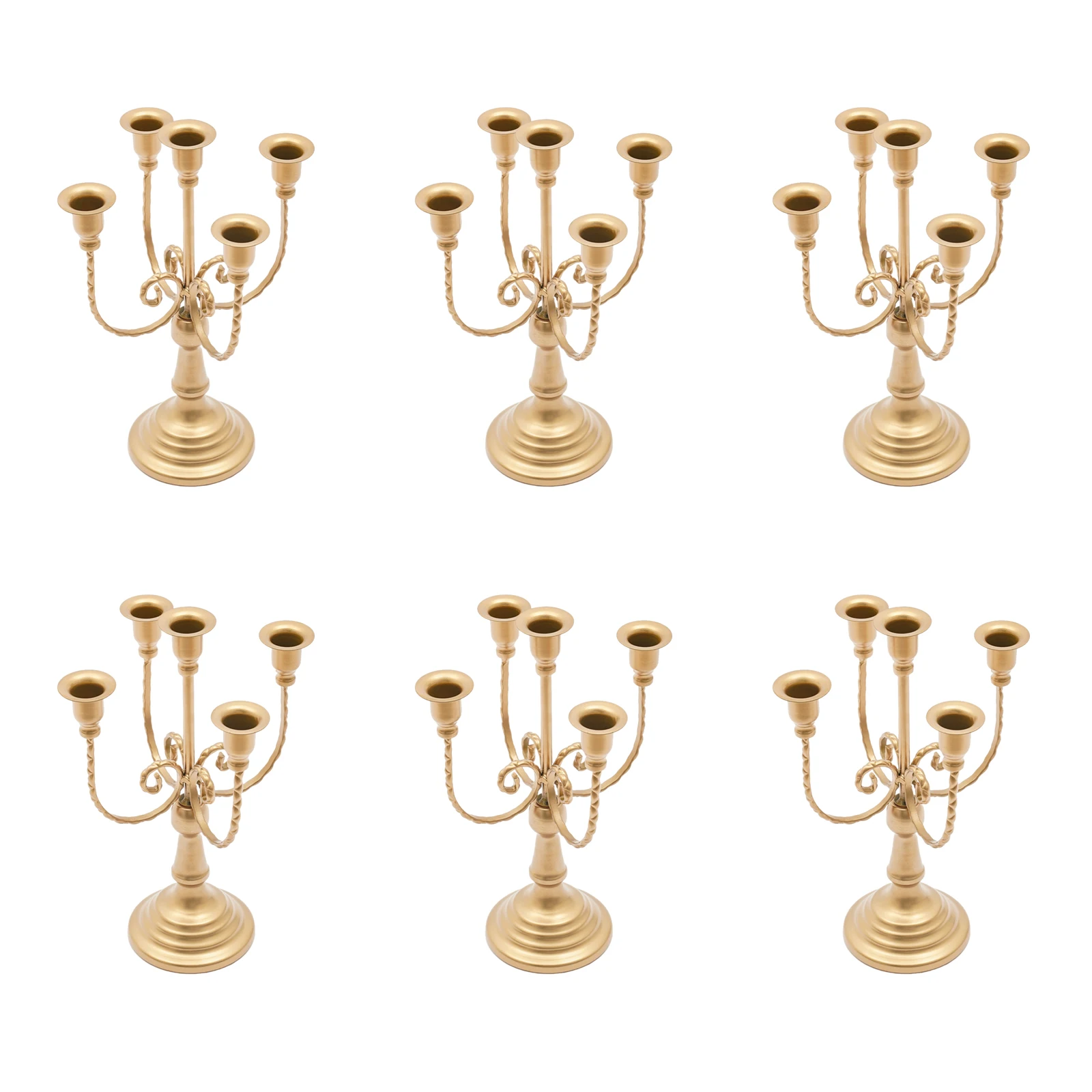 Candle Holders Candle Lanterns 6PCS 5-Head Vintage Iron Craft Rust Proof Golden Candle Stand Set Elegant Home Decoration Lighting
