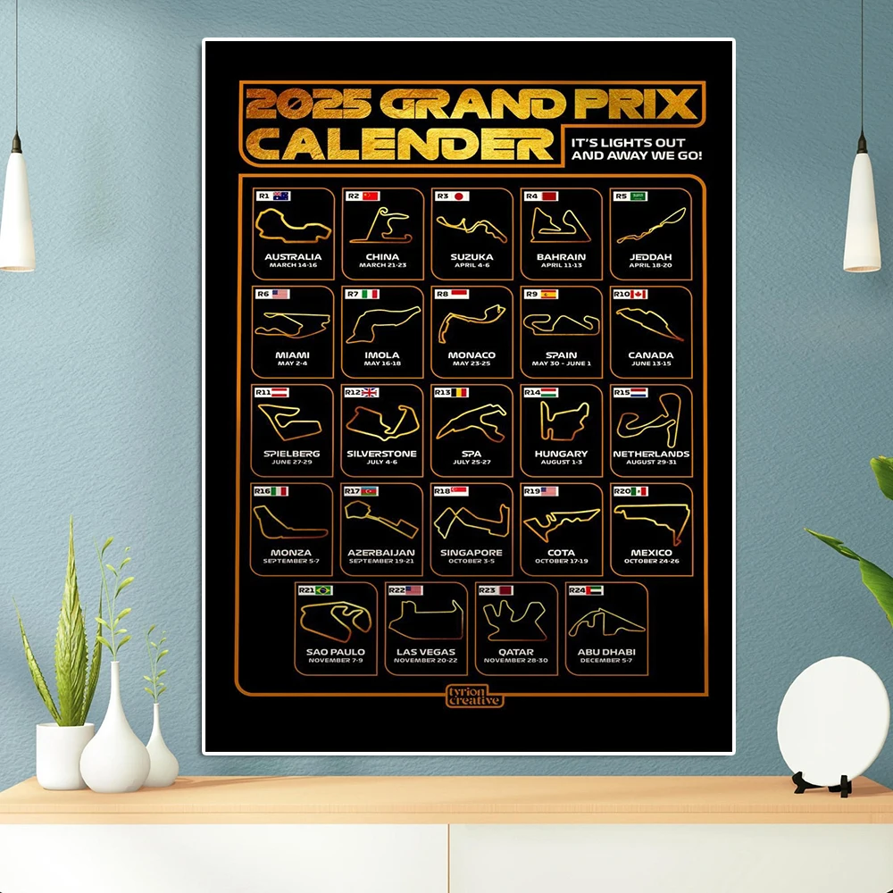 2025 Season Formula Championship Calendar Poster Racing Grand Prix Schedule Canvas Painting Leclerc Hamilton Wall Art Room Decor