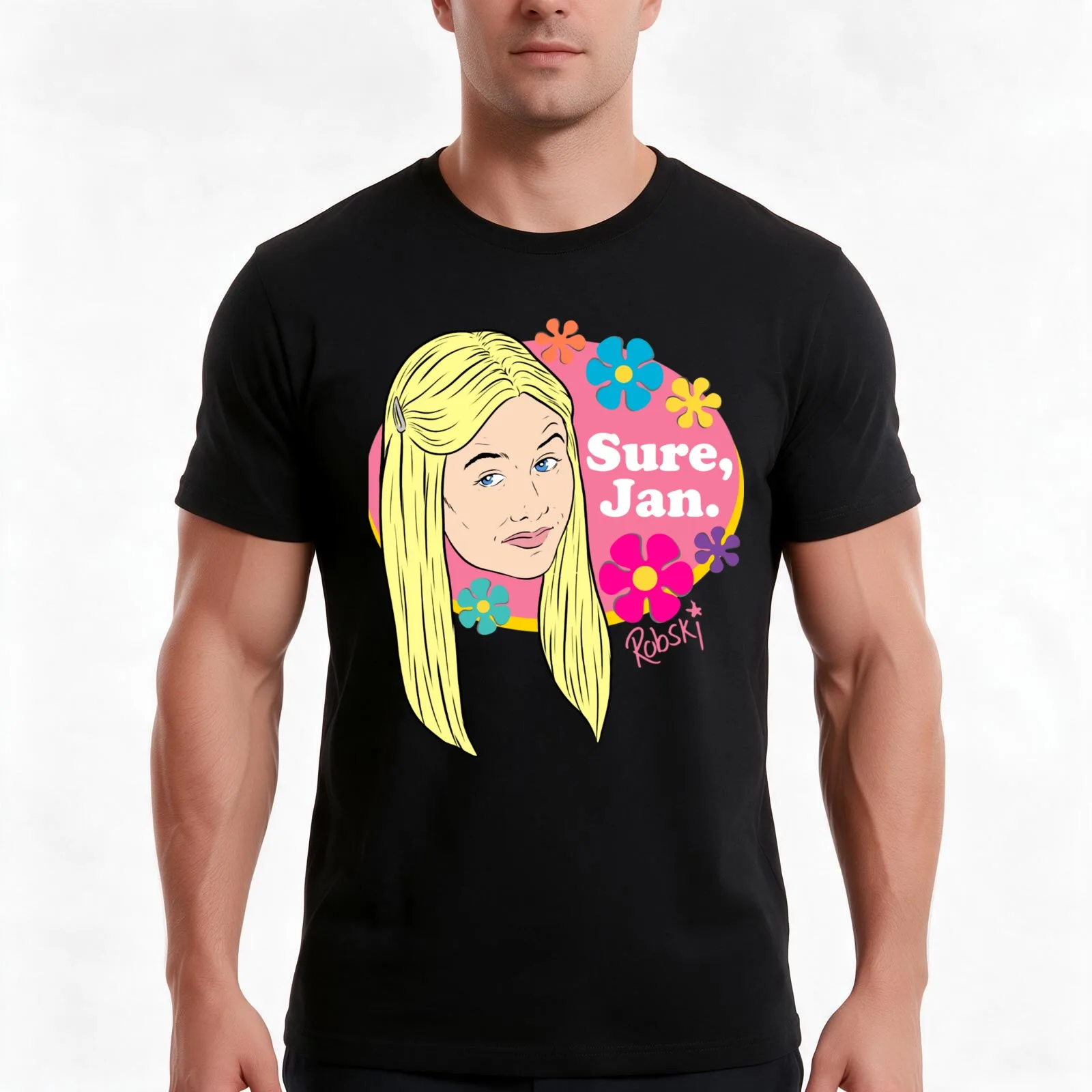 Sure, Jan. (full colour) T-Shirt, Summer Casual Cotton Tee, Oversized Streetwear Tops, Vintage Graphic Print, Unisex Men Women