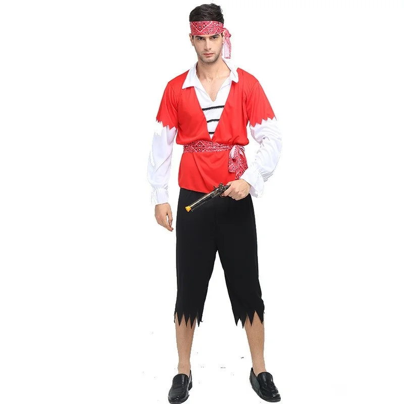 

Adult Men's Cosplay Caribbean Pirate Costume Jack Sparrow Performance Outfit Halloween Year Meeting Theme Party Attire