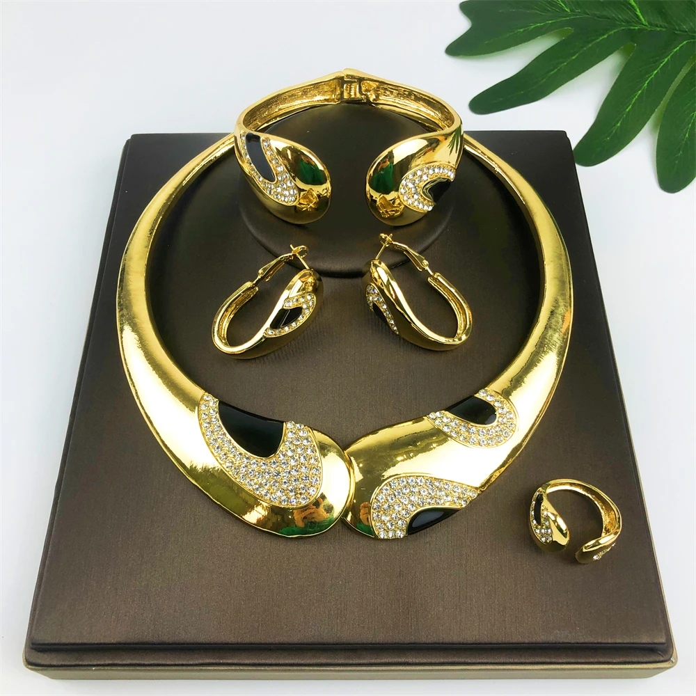ESALE Fashion Classic Simple Necklace Earrings Jewelry Sets Women Dubai Brazilian Gold Color Italian Party Banquet Jewellery