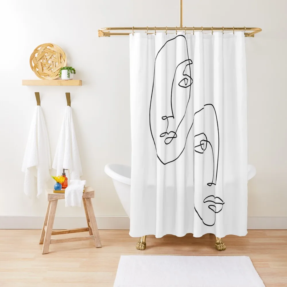 

Faces - Line Art Shower Curtain Bathroom Fabric For Bathrooms With Beautiful Designs Curtain