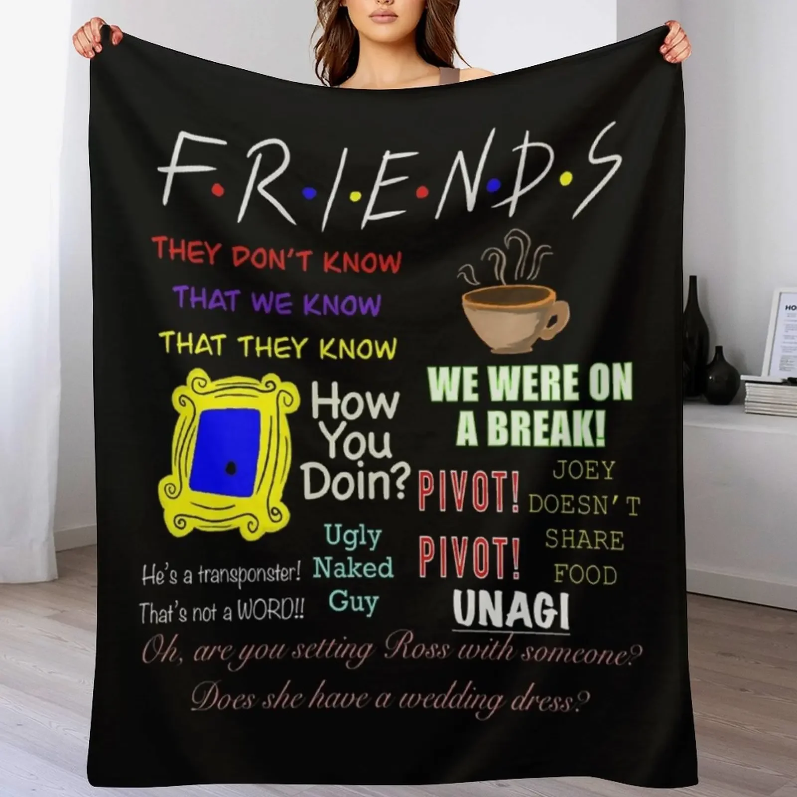 

Friends Quotes Premium Throw Blanket Picnic Comforter Warm Retros Blankets