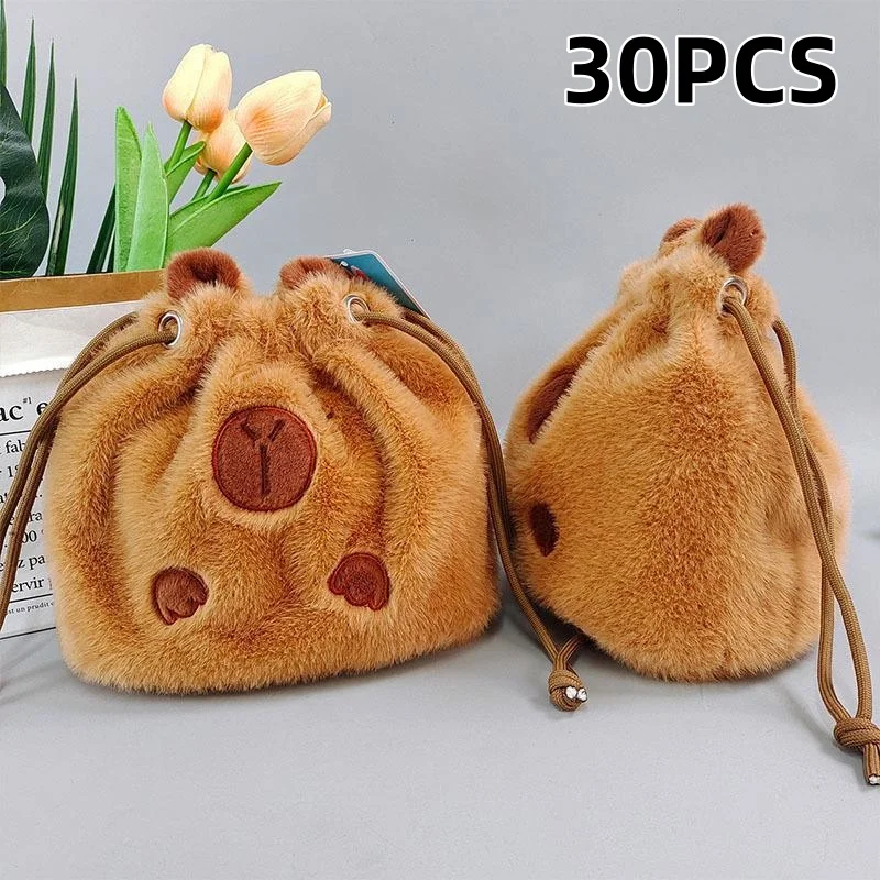 Cute Plush Capybara Drawstring Bag Suitable for Back To School Storage Bag Travel Cosmetics Camera Upright Storage Bag Handbag