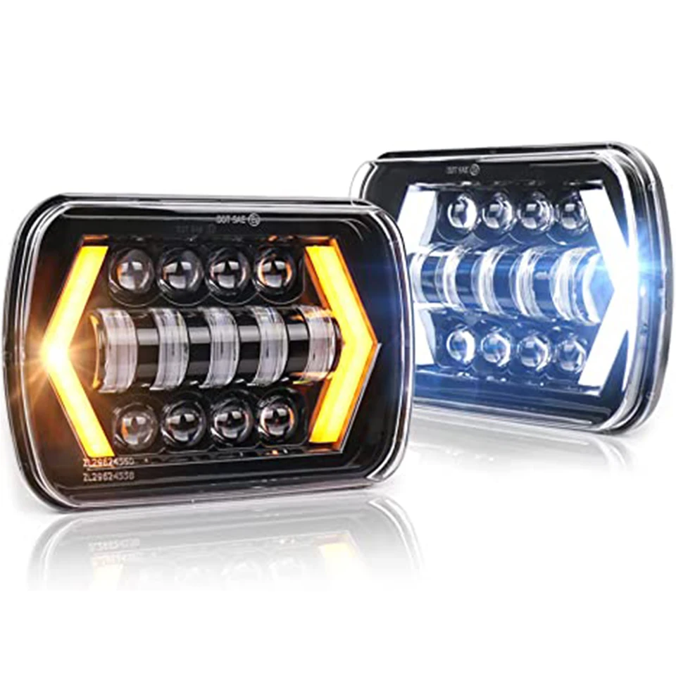 Pair Of 7x6 LED Headlights Hi/Lo Beam With DRL & Turn Signal – Fit Ford E150/E250, GMC Savana 3500
