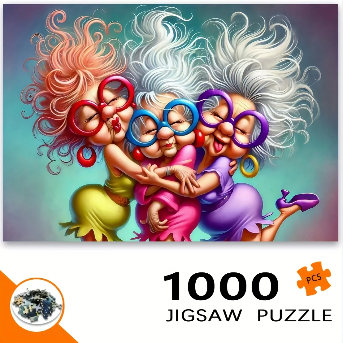 1000 قطعة من أحجية الصور المقطوعة - مشهد تعانق الأخوات الرائعة بألوان نابضة بالحياة، ديكور فني مستطيل محمول للبالغين، DIY GIF #1