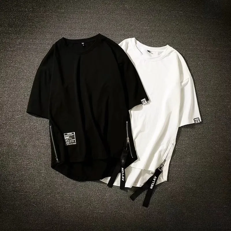 Y2K novedad de verano, camiseta Cargo de estilo de gran tamaño a la moda para hombre, ropa técnica para hombre, camiseta de manga corta con cremallera de algodón 100% de calidad de marca para hombre