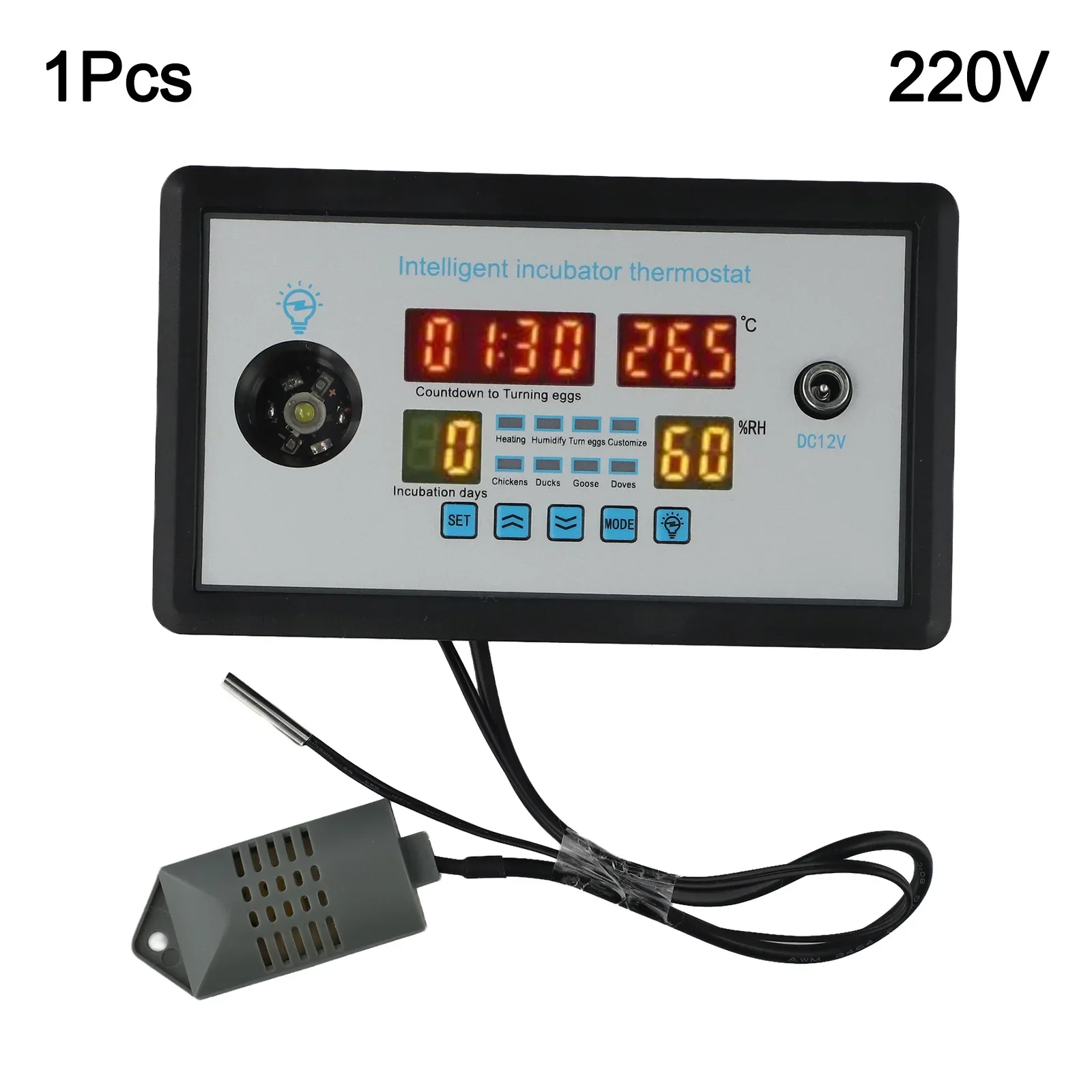 حاضنة تحكم البيض المتقدمة مع أربعة شاشات لعرض درجة الحرارة والرطوبة ومراقبة العد التنازلي