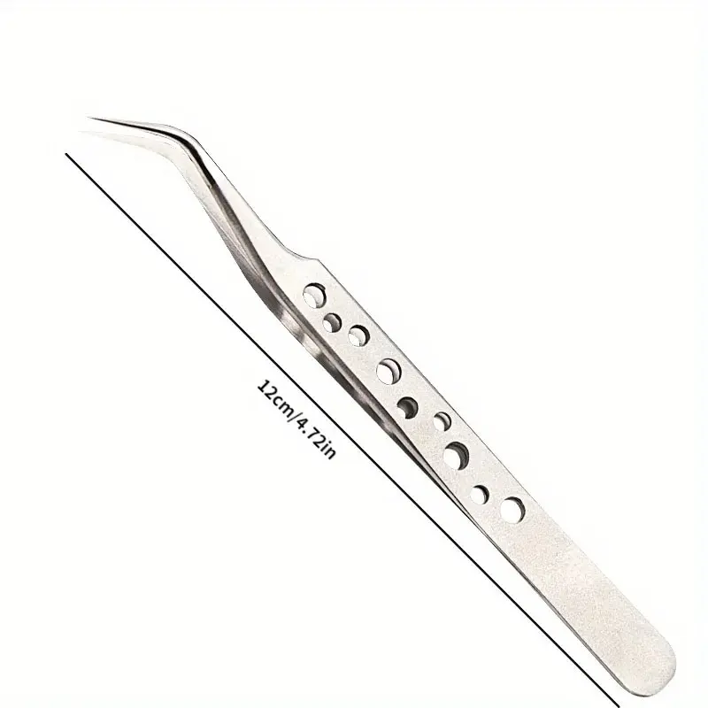 Stainless Steel Precision Perforated Tweezers with Pointed Elbows, Frosted and Glossy Nine Hole Tweezers