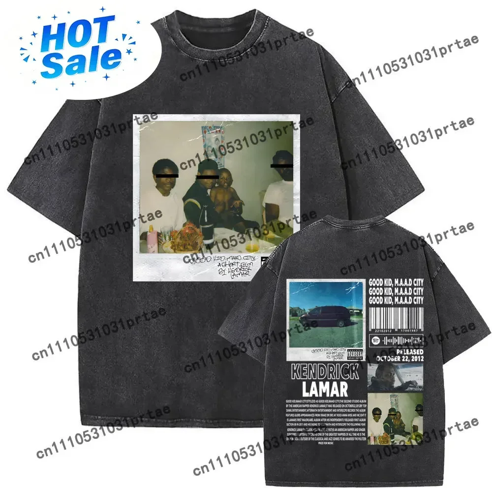 Washed Vintage Rapper Kendrick Lamar Good Kid Money Trees T-shirt Male Fashion Trend T Shirts Men Hip Hop Retro Oversized Tshirt