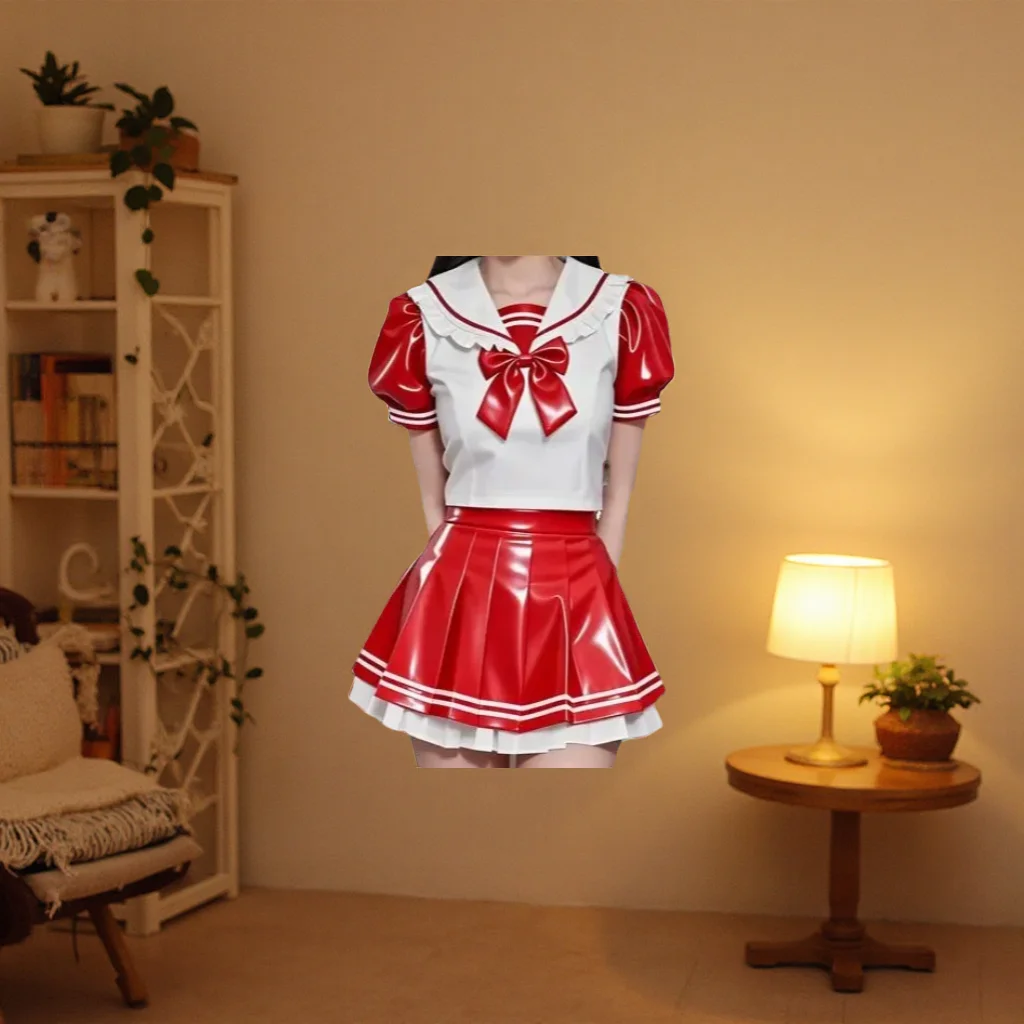 

Handmade Latex Rubber Gummi Catsuit Fashion club Student uniforms dress Tight Cosplay Purely