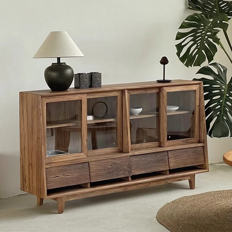 خزانة جانبية لتناول الطعام من الخشب الصلب، وخزانة عرض من القرون الوسطى، وخزانة منخفضة على الحائط لغرفة المعيشة المنزلية، وخزانة زجاجية لخزانة القهوة #3