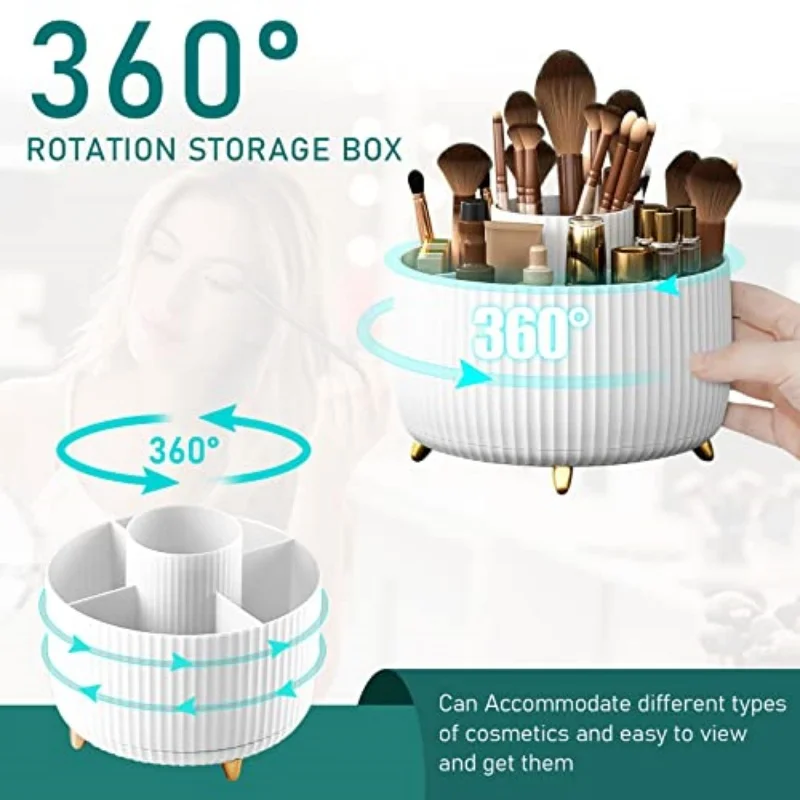 Makeup brush holder storage box, 360° rotating makeup brush storage box, 5-slot makeup brush cup, suitable for cosmetic storage