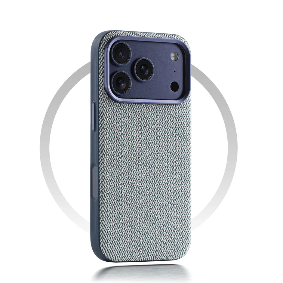 Luksusowe, technologiczne etui z płótna z magnetycznym zamknięciem do iPhone 18 Pro, 17 Pro, 16, 15, 17 Pro Max, kompatybilne z MagSafe, oryginalne, bezprzewodowe ładowanie, matowe. — zdjęcie produktu 7
