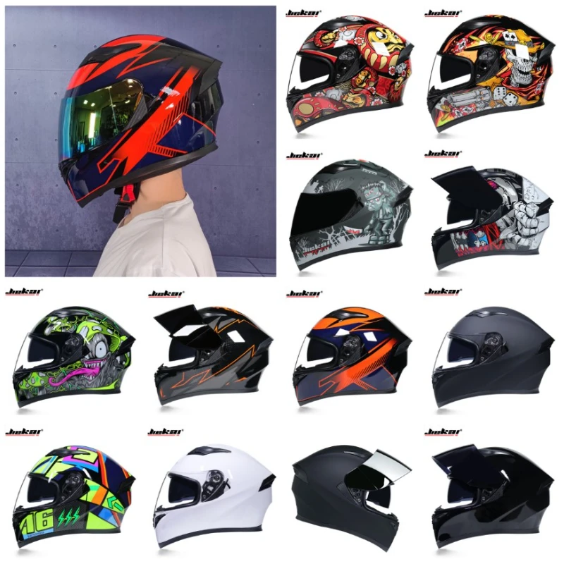 Jiekai Dual Lens Motorcycle Off Road Running Helmet Electric Vehicle Full Cover Hat Full Helmet