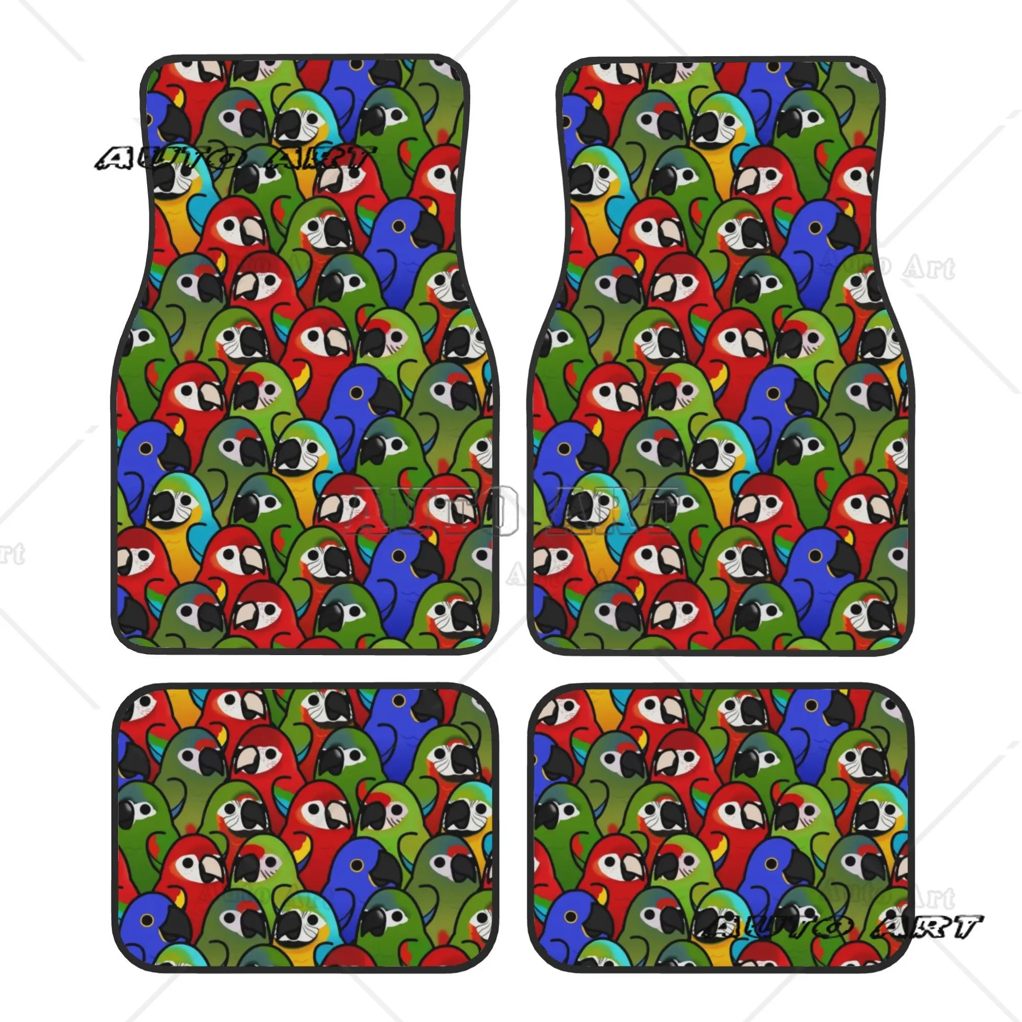 Macaw Squad Car Floor Mats of 4 Pieces Crystal Velvet Carpets Rugs Parrot Birds Universal Car Front Rear Carpets Foot Mats