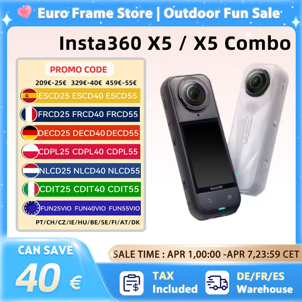 Insta360 X5 Action Camera 2025 New 8K 30fps Replaceable Lenses Triple AI Chip Superior Low Light 185 Mins Run Life Insta 360 X5