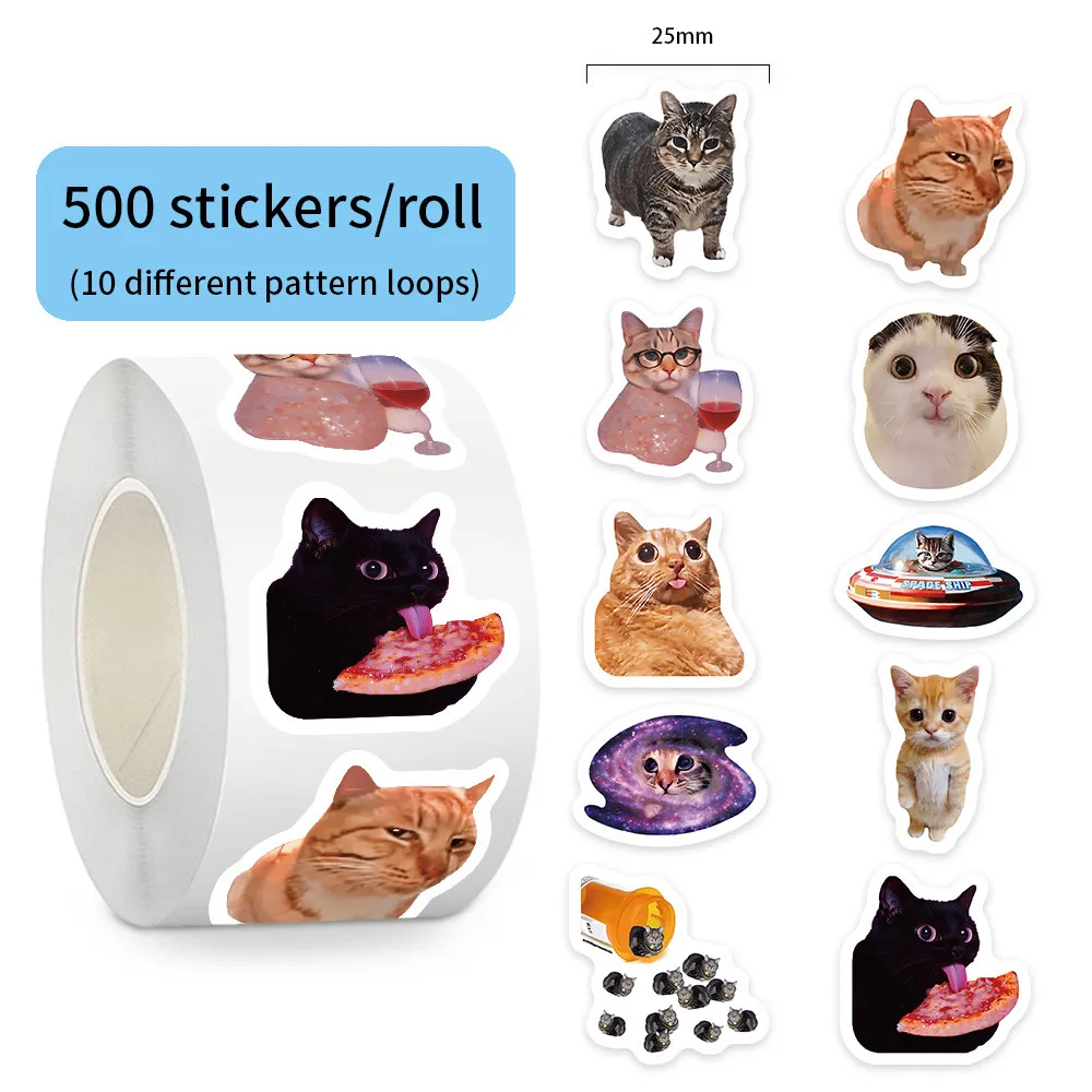 500 قطعة/لفة ملصقات نمط حياة القط الملتوية - ديكور مشهد لعوب للأمتعة والعناصر اليومية LanLanStickersWorld Store