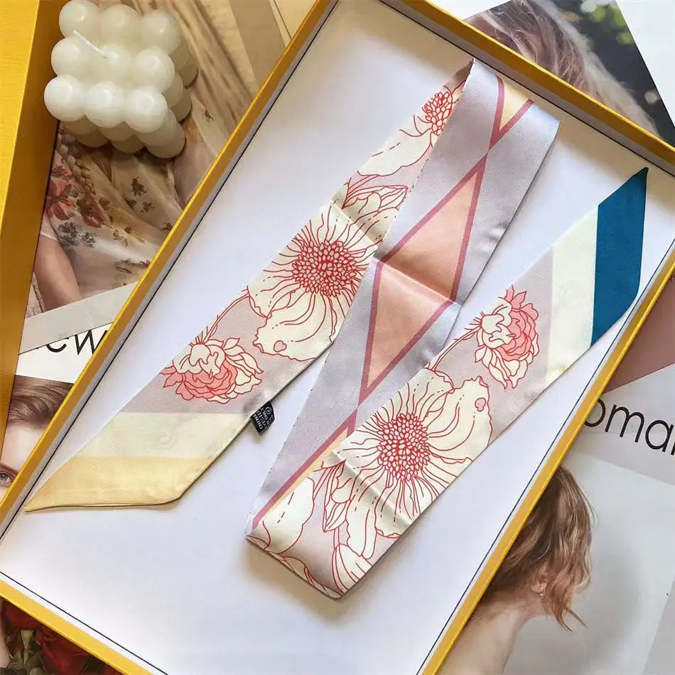 Neue Koreanische Version Floral Muster Ausländischen Stil Abgeschrägte Dünne Streifen Twill Schal frauen Mode Dekorative Stirnband Schal 5*90 cm