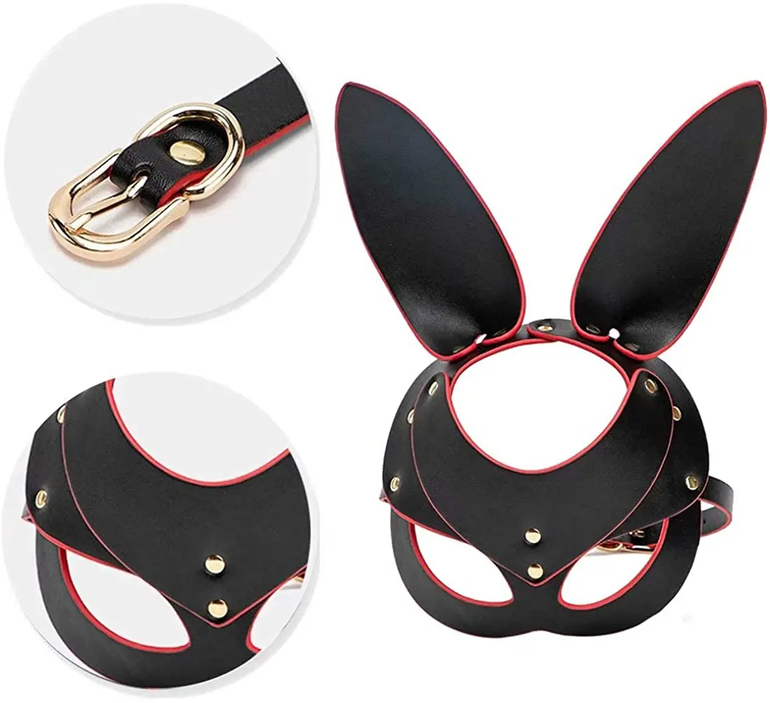 Woman Leather Cat Mask Bunny, Sexy Animal Half Face Mask Cosplay Halloween Party Women Ladies