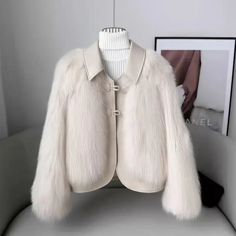 Pop Japanese Style Fur Collar Imitating Fox Fur Coat Environmentally Friendly Fur Women's High-End Versatile Luxurious Thick Jac