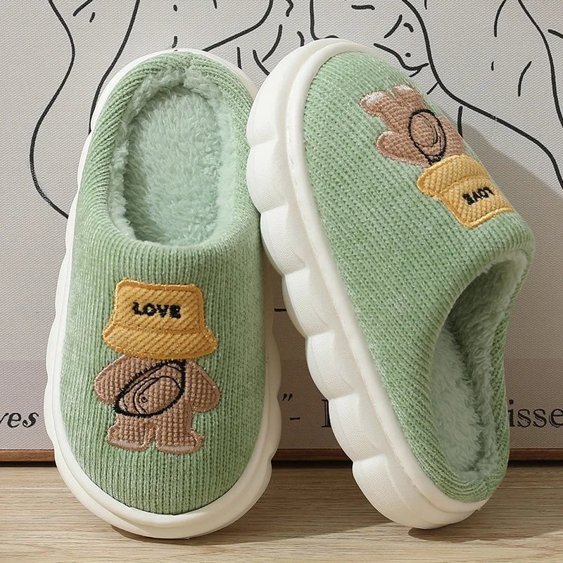 Children Cotton Slippers for Girl Soft Soled Anti Slip Knitted Fabric Plush Slippers Kid Shoe for Girl Winter Shoe House Slipper