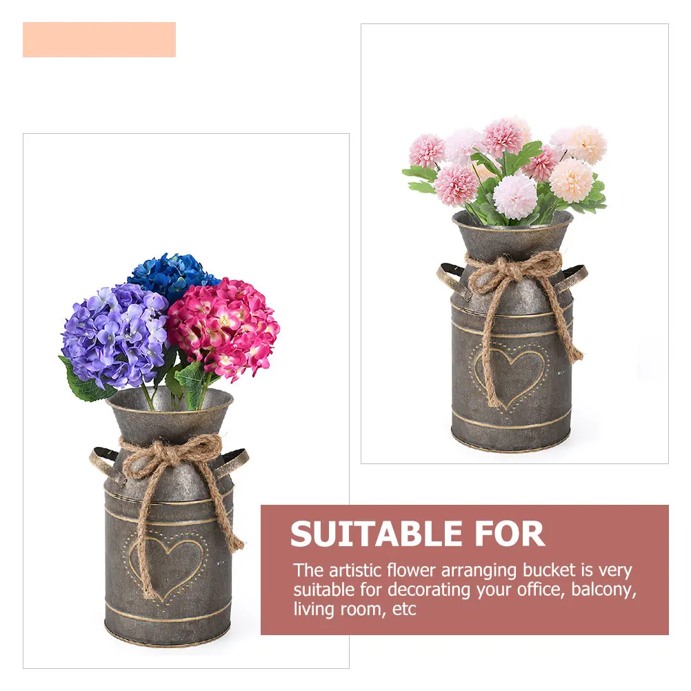 

Retro Tin Flower Bucket Vase Iron Plant Pot Decor Galvanized Desktop Home FarmhouseVintage Style Indoor Outdoor Garden Office