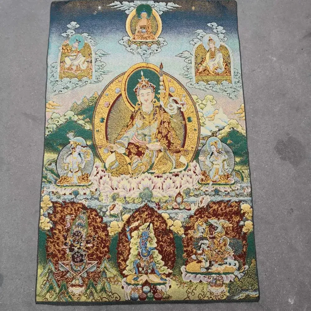 35' Thangka Embroidery Tibetan Buddhism Silk Embroidery Brocade Nepal Padmasambhava Statue Thangkas