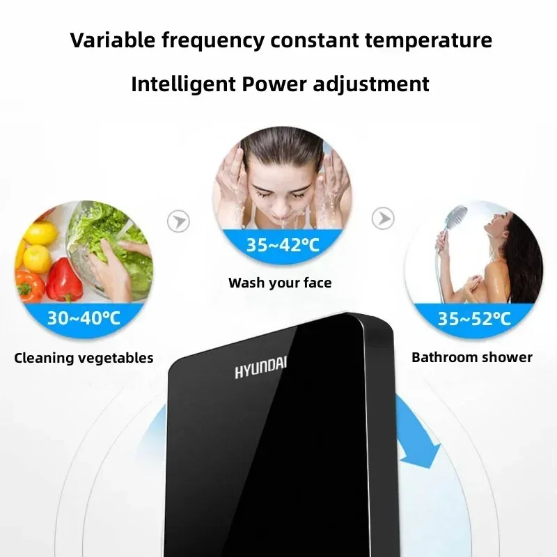 HYUNDAI Small Electric Water Heater Instantaneous Rapid Heating Intelligent Constant Temperature Bathroom Shower English Display