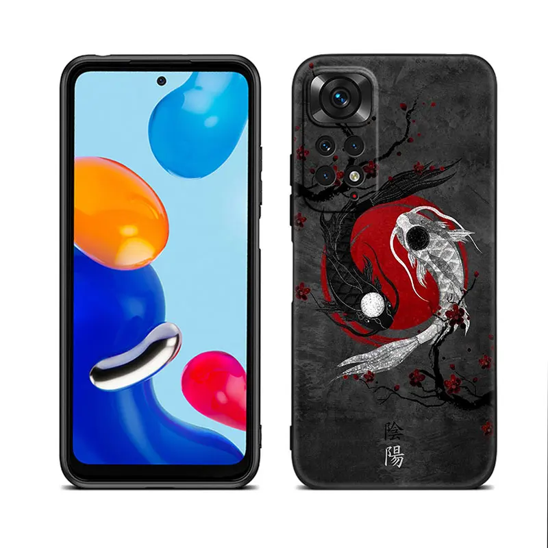 Japanese Art Dragon Yin Yang Black Phone Case For Xiaomi Redmi Note 12 + 11 11S 11T 11E 10 10T 5G 10S 9S 9 8T 7 6 Pro Soft Cover