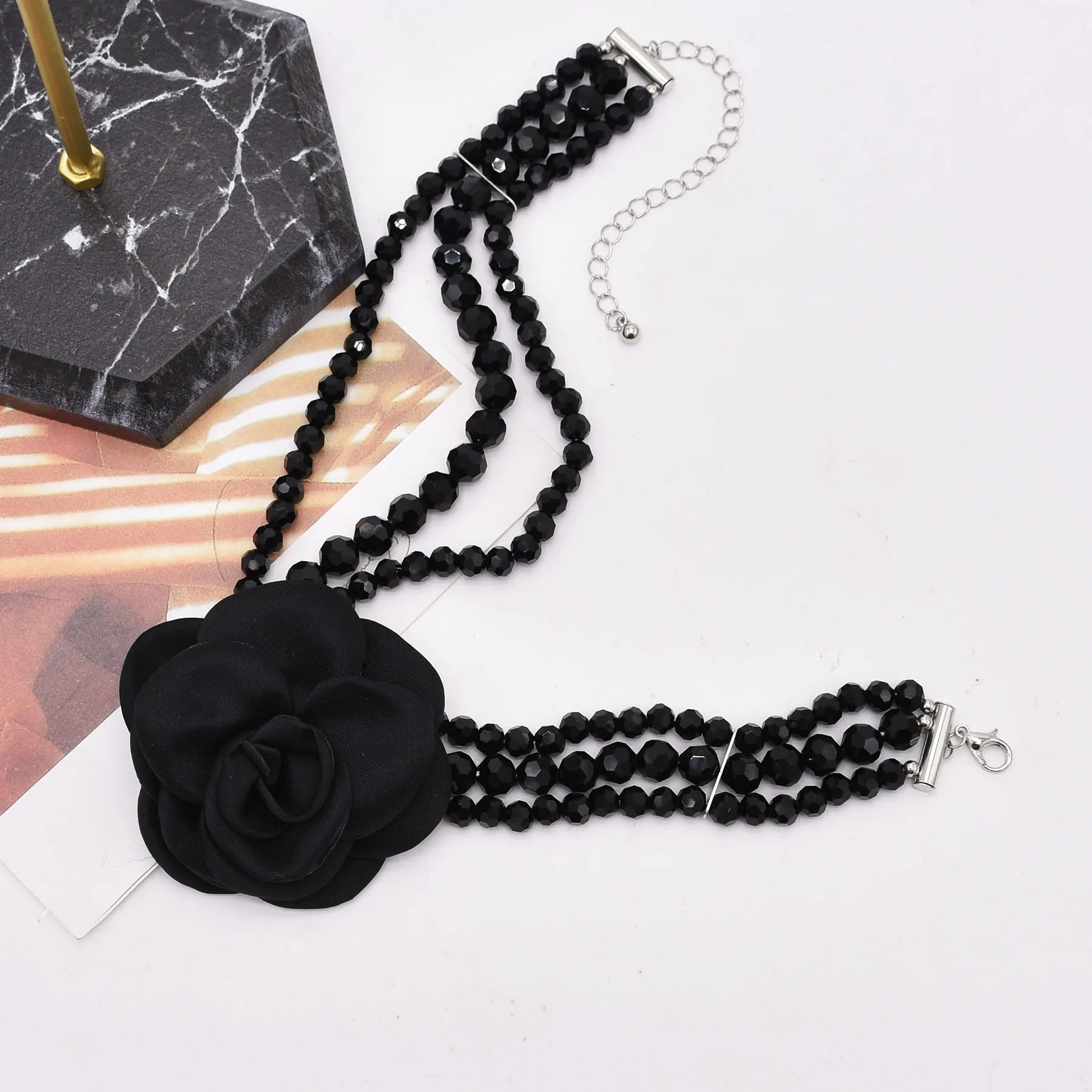 Ldealway nightclub Store Elegant and Minimalist Temperament Black White Rose Women's Fashion Wedding Neckchain Item