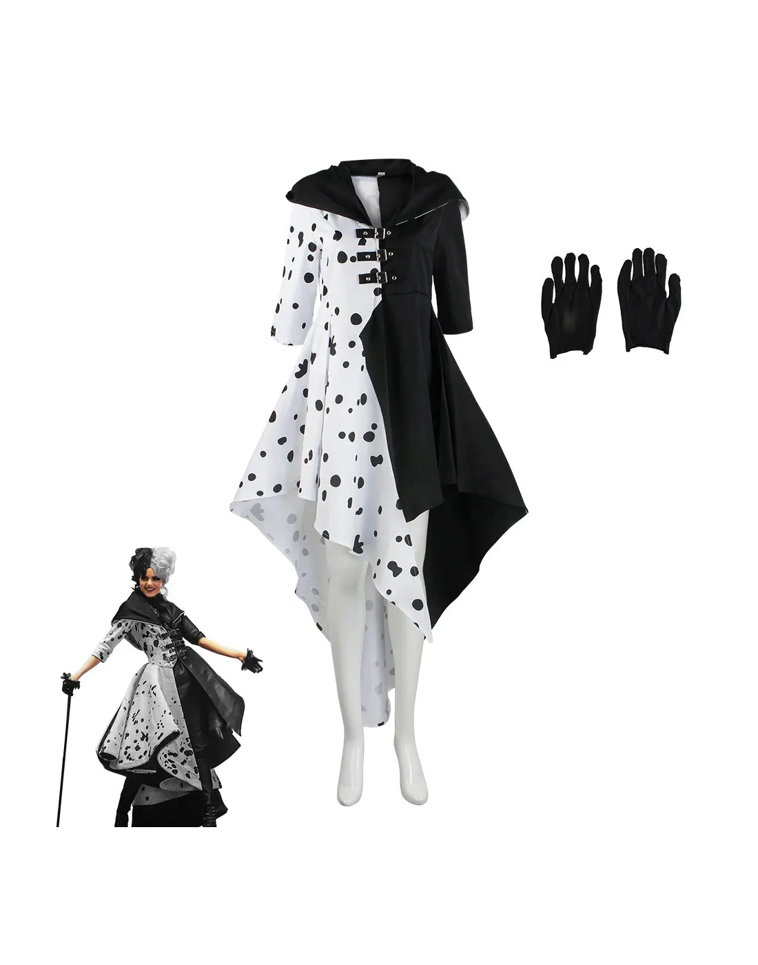 Halloween 101 Loyal Dog cosplay dress, black and white witch Kuira Deville spotted costume performance outfit