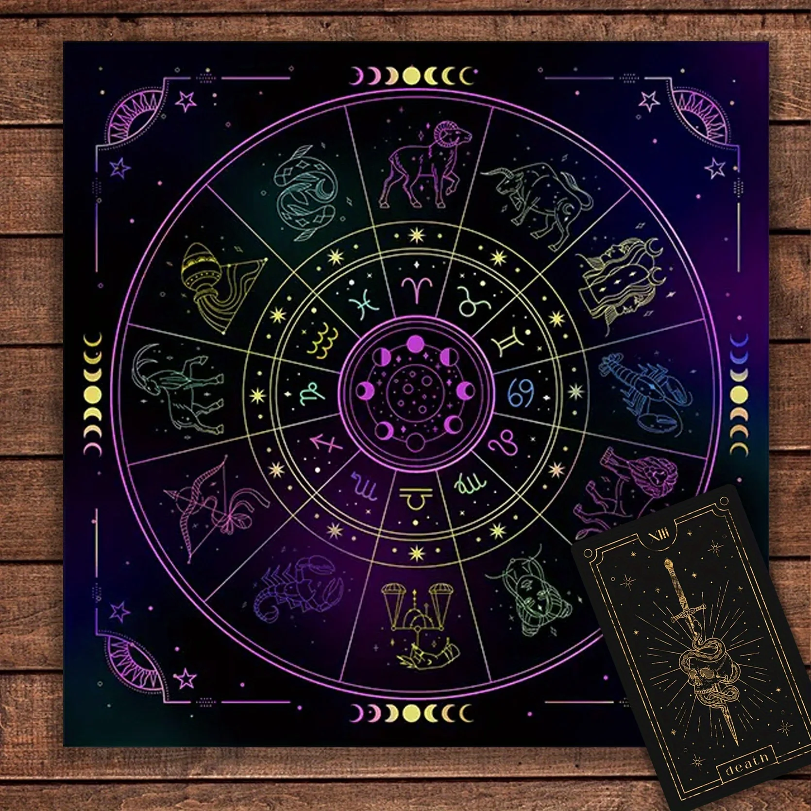 VIKAMA Tarot Altar Cloth Neon Divination Mat Reading Witchcraft Spiritual Astrology Constellation Zodiac