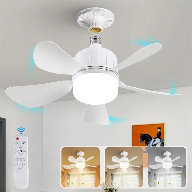 

Ceiling Fan Lighting Dimmable Light Color Temperature Modern Ceiling Mount Remote Control Smart E27 Led Ceiling Fan Light