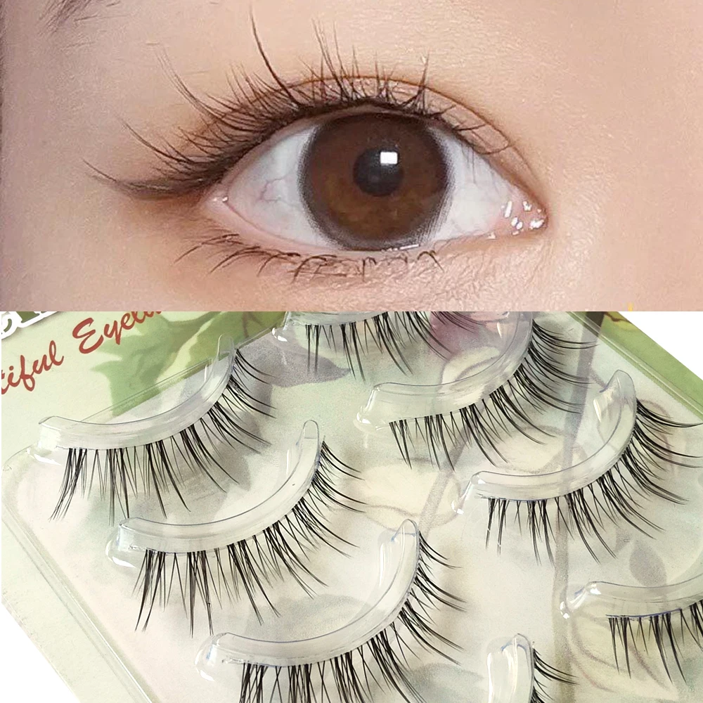 Natural Olhando Cílios Postiços, Cílios Falsos Wispy, Cílios Manga, Banda Invisível, Extensão Suave, 5 Pares