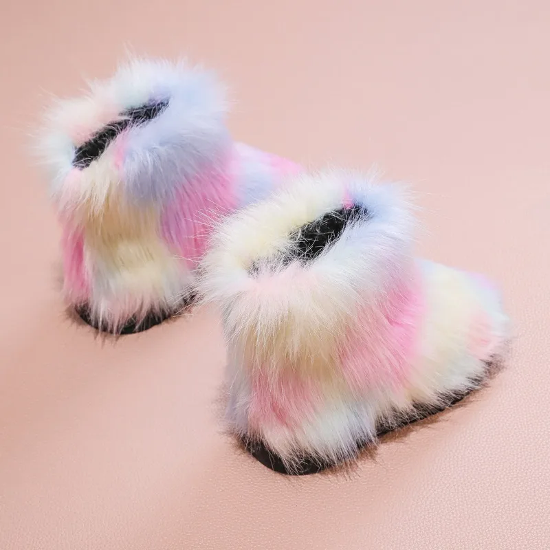 

Детские зимние красочные меховые ботильоны, теплые плюшевые зимние ботинки для малышей, детские теплые противоскользящие длинные волосы для девочек