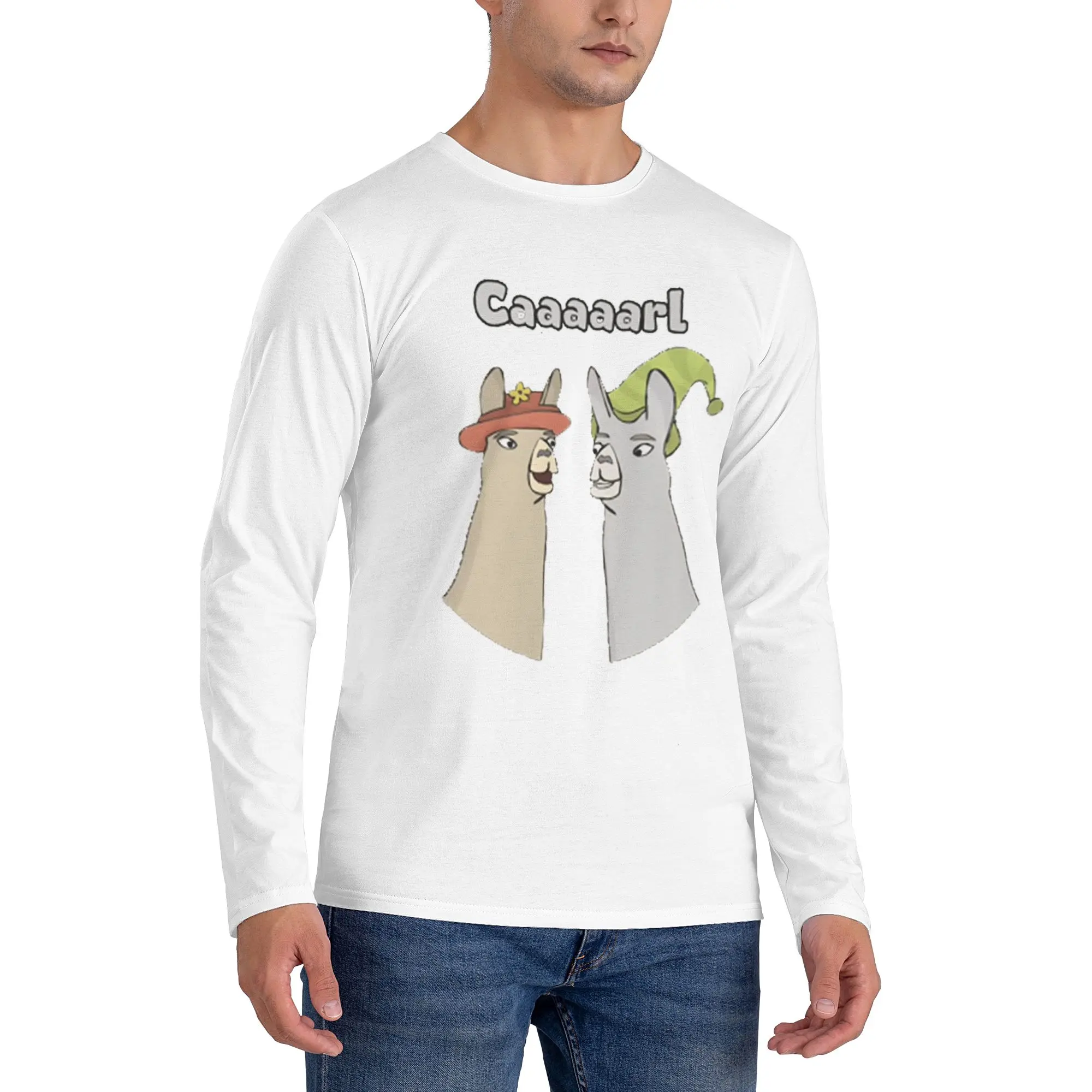 

Ламы в шляпах - Caaaarl Мужская футболка с длинными рукавами Дышащие футболки с круглым вырезом Весенние и осенние мужские топы