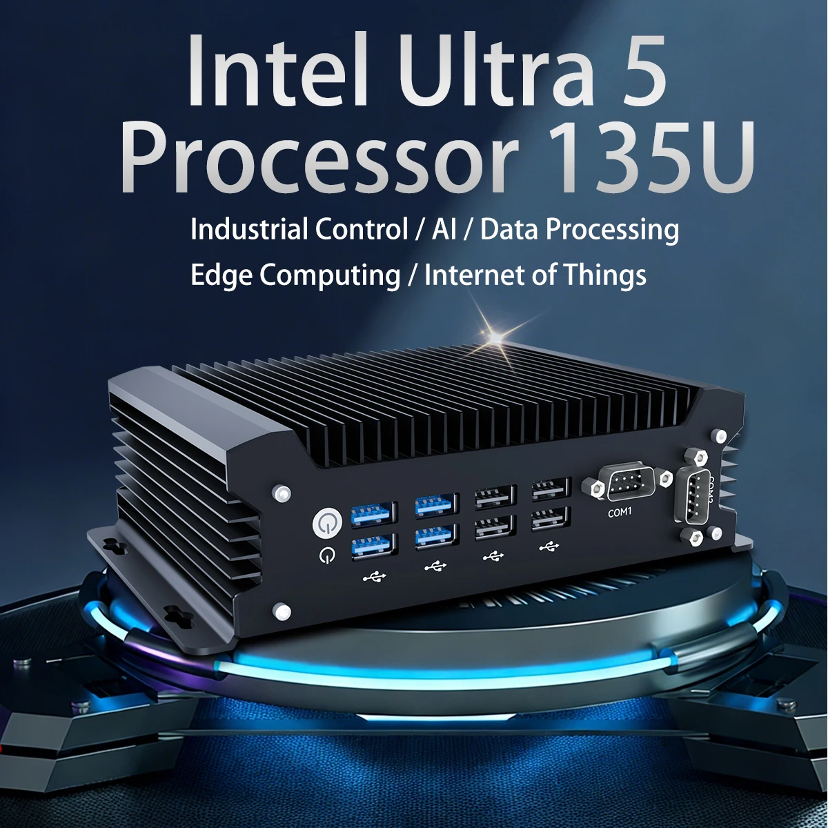 

Промышленный безвентиляторный ПК DC12V-19V Intel Ultra 5 135U с 2x RS232, 2x Ethernet, 2x HDMI, DP, 8x USB, WiFi, SIM, 4G, 5G LTE, Win10/11, Linux