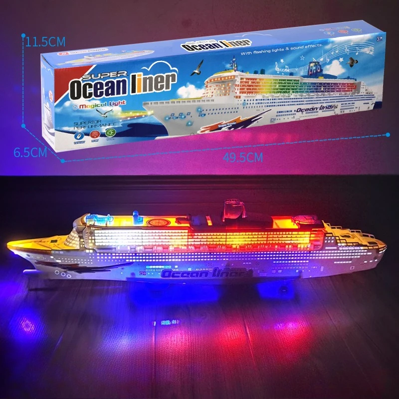 Modello giocattolo di nave elettrica universale Ocean Liner da 49 cm con musica sonora Giocattolo per barca da crociera per bambini Sterzo automatico