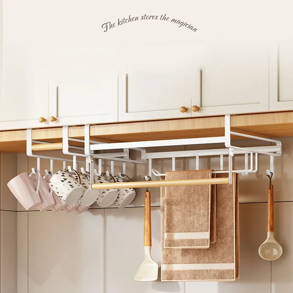 Kitchen Hanging Rack Pot Lid Layered Rag Under Cupboard Paper Shelf Hook Towel Rag Hanger Cutting Board Pot Cover Holder Storage