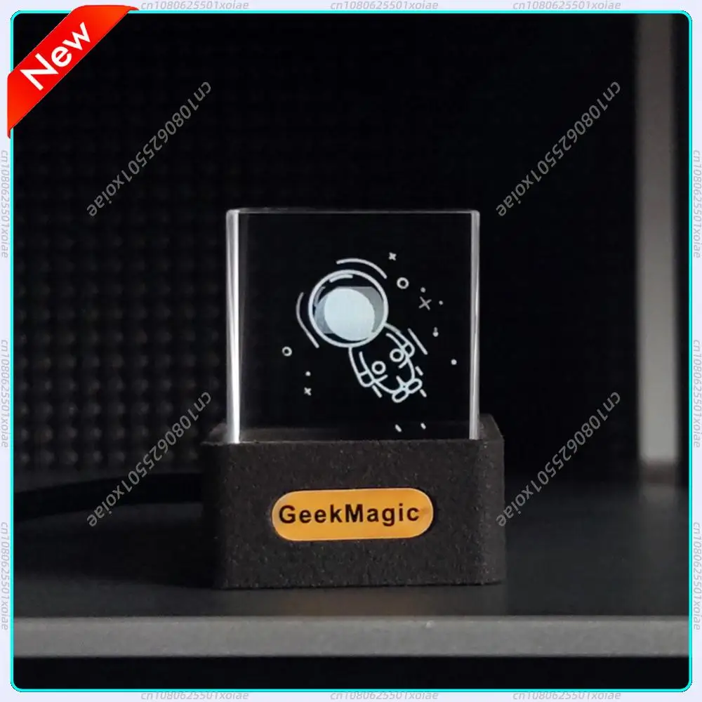 Station météo intelligente de bureau holographique avec affichage photo en cube de cristal, horloge numérique et album d'animations GIF pour la maison et le bureau