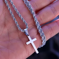 Punk Stainless Steel Fried Dough Twists Chain Snake Bone Chain Double Cross Pendant for Men and Women Holiday Party Accessories