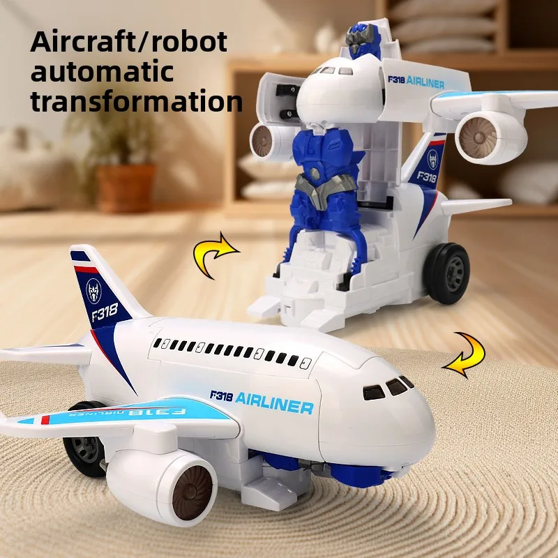 Children's Electric Universal Deformation Airliner Robot Light Music Automatic Deformation Boeing Aircraft Toy