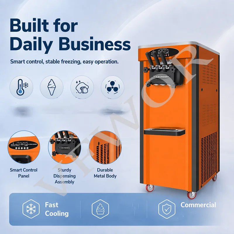 Commercial Stainless Steel Three Flavors 2+1 Mix Parlour Ice Cream Vending Machine Fully Automatic