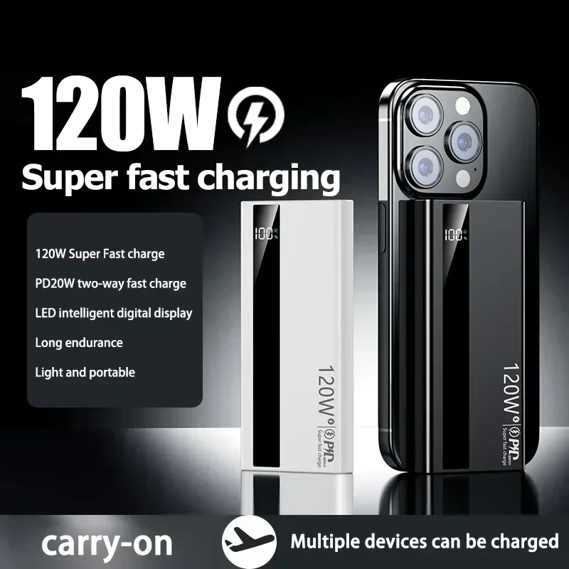 50000mAh Powerbank 120W Super Fast Charging Portable Battery Charger Ultra Capacity LED Display For iPhone Samsung Xiaomi Huawei