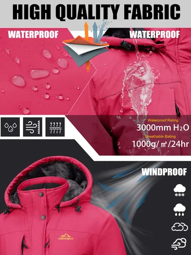 Imagen 2 del producto TACVASEN Chaqueta de nieve de esquí resistente al agua a prueba de viento para mujer Abrigo de nieve de invierno con forro polar Chaqueta térmica con capucha con múltiples bolsillos