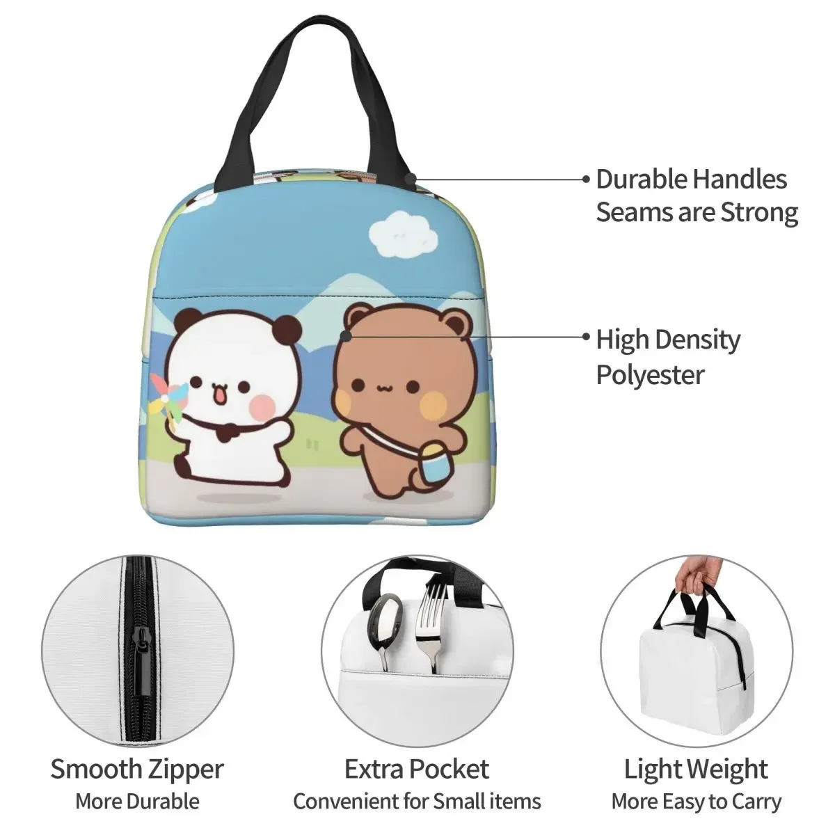 Dudu Bear And Bubu Panda Insulated Lunch Bag Cooler Bag Lunch Container Portable Tote Lunch Box Men Women Work Outdoor