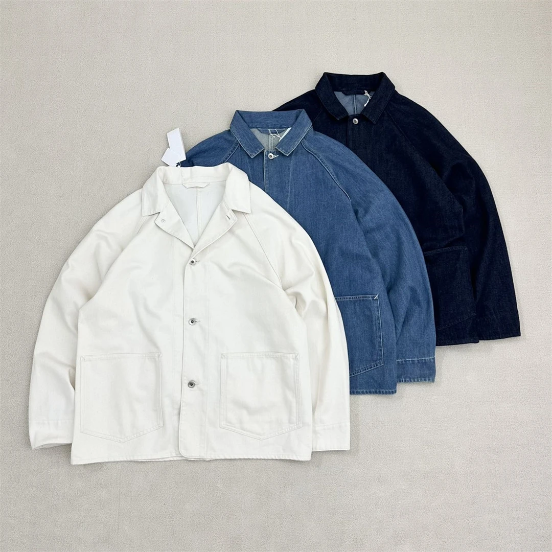 

Повседневная джинсовая куртка с воротником Waed Blue Dye, свободная посадка, длинная хлопковая одежда, всесезонная классическая верхняя одежда Sle Faion