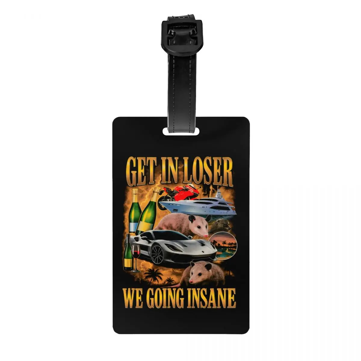 

Get In Loser We Going Insane Багажная бирка Защита конфиденциальности Забавный мем Енот Опоссум Багажные бирки Дорожная сумка Этикетки Чемодан