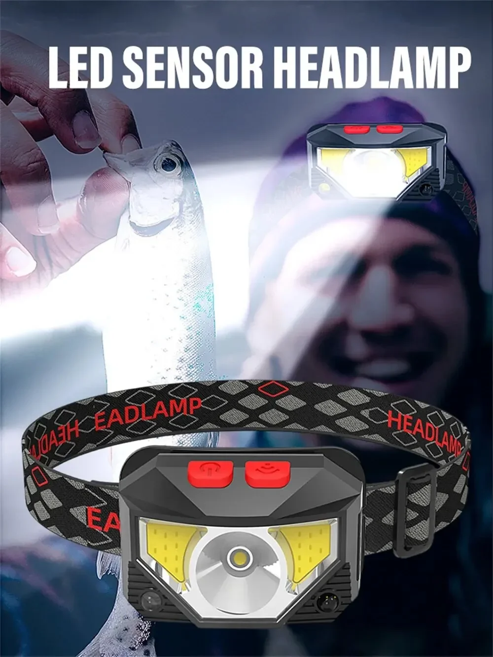 1-3 Stück wiederaufladbare LED-Stirnlampe mit Sensor, COB- und LED-Perlen, 8 Beleuchtungsmodi, weißes und rotes Licht, Angellicht